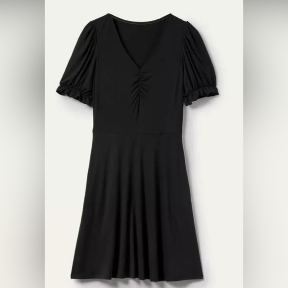 Boden V-Neck Jersey Dress Women's 10 R Black Knee Length Semi Fit Pockets - Picture 1 of 7